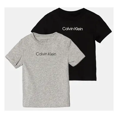 Dětské bavlněné tričko Calvin Klein Jeans 2-pack šedá barva, s potiskem, IU0IU00690