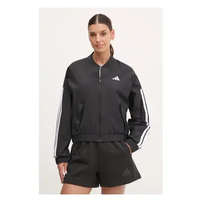 Bomber bunda adidas Essentials černá barva, přechodná, oversize, JD5317