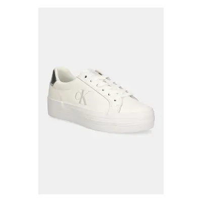 Kožené sneakers boty Calvin Klein Jeans BOLD VULC FLATF LACEUP LTH bílá barva, YW0YW01688