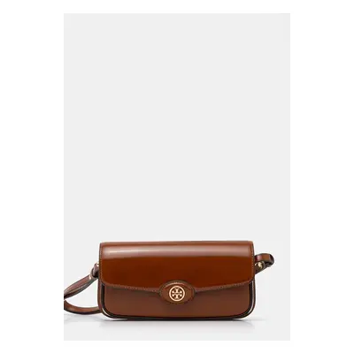 Kožená kabelka Tory Burch Robinson hnědá barva, 161831.223