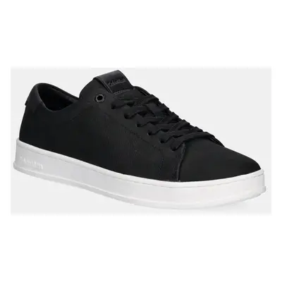 Kožené sneakers boty Calvin Klein LOW TOP LACE UP NU černá barva, HM0HM01758