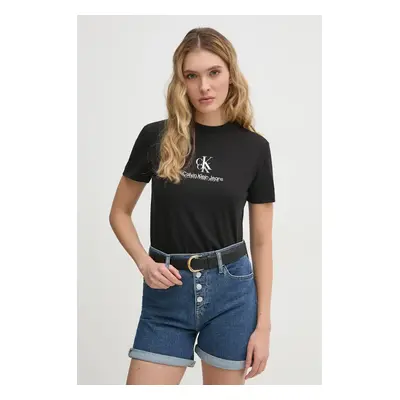 Bavlněné tričko Calvin Klein Jeans černá barva, J20J225545