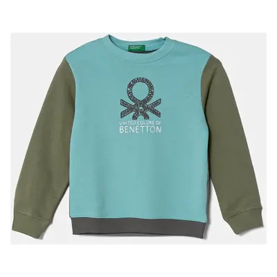 Dětská bavlněná mikina United Colors of Benetton tyrkysová barva, s potiskem, 3J70G10HW