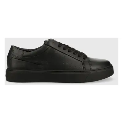 Kožené sneakers boty Calvin Klein LOW TOP LACE UP PB černá barva, HM0HM01019