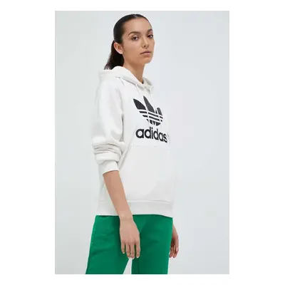 Mikina adidas Originals dámská, bílá barva, s kapucí, s potiskem