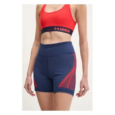 Tréninkové šortky adidas by Stella McCartney TruePace tmavomodrá barva, s potiskem, high waist, 