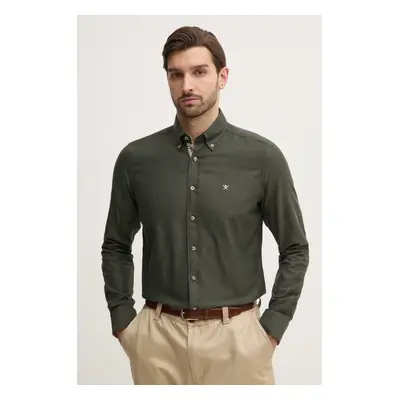 Bavlněná košile Hackett London zelená barva, regular, s límečkem button-down, HM3010065