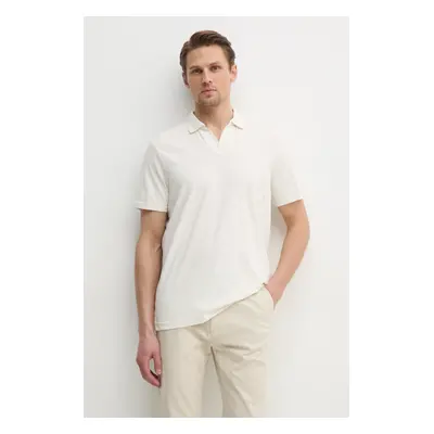 Polo tričko s lněnou směsí Calvin Klein béžová barva, K10K114136