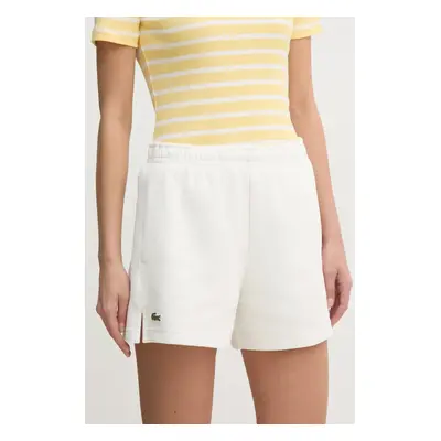 Kraťasy Lacoste dámské, bílá barva, hladké, high waist, GF9606