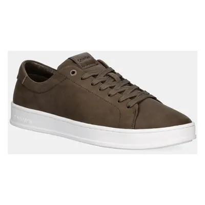 Kožené sneakers boty Calvin Klein LOW TOP LACE UP NU hnědá barva, HM0HM01758