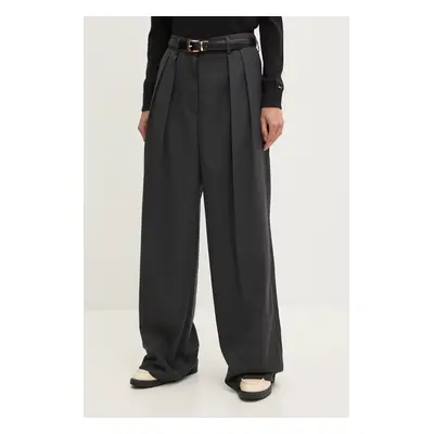 Kalhoty Dkny dámské, šedá barva, jednoduché, high waist, D2G4A194