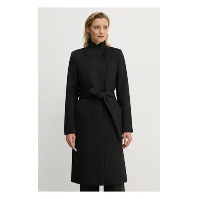 Vlněný kabát Bruuns Bazaar CatarinaBBPerle coat černá barva, přechodný, BBW4107