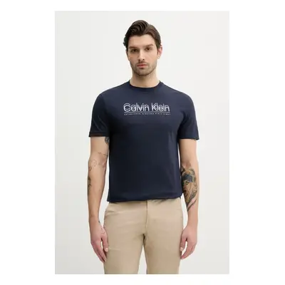 Bavlněné tričko Calvin Klein tmavomodrá barva, s potiskem, K10K114149