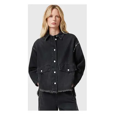 Džínová bunda AllSaints HETTIE černá barva, přechodná, oversize, W089PC