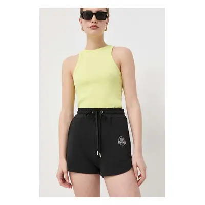 Bavlněné šortky Pinko černá barva, s potiskem, high waist