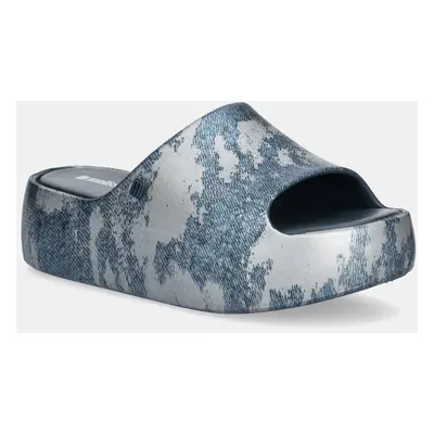 Pantofle Melissa FREE PLATFORM SLIDE DENIM dámské, modrá barva, na platformě, M 36149