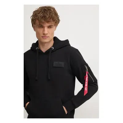 Mikina Alpha Industries Red Stripe Hoody pánská, černá barva, s kapucí, s potiskem, 178314.95