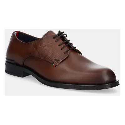 Kožené polobotky Tommy Hilfiger CORE HILFIGER LEATHER SHOE pánské, hnědá barva, FM0FM05375