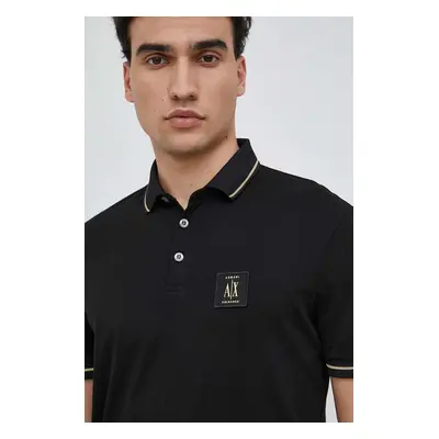 Bavlněné polo tričko Armani Exchange černá barva, s aplikací, 8NZFPQ ZJH4Z NOS