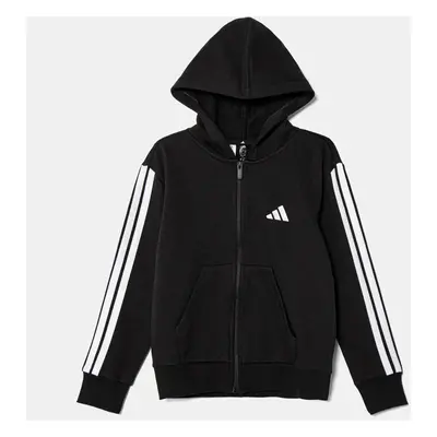 Dětská mikina adidas černá barva, s kapucí, vzorovaná, JD6494