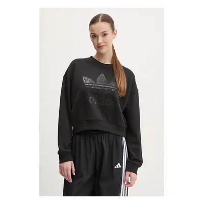 Bavlněná mikina adidas Originals SNAKE CREW dámská, černá barva, s potiskem, JN7291