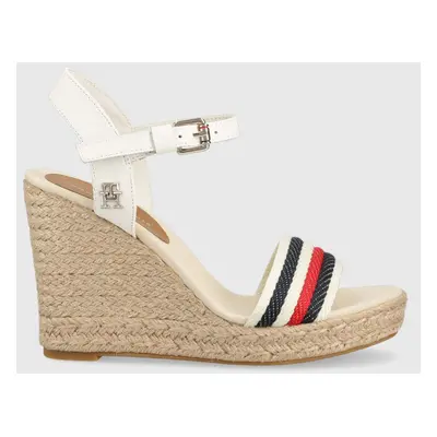 Sandály Tommy Hilfiger CORPORATE WEDGE dámské, béžová barva, na klínku, FW0FW07086