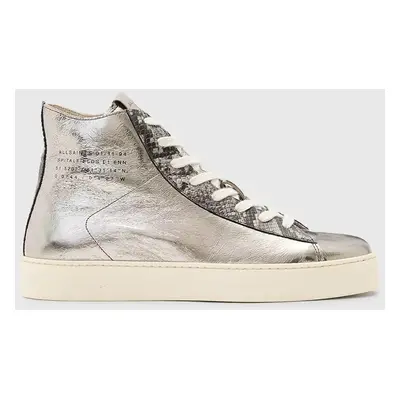 Kožené kecky AllSaints Tana Metallic High Top stříbrná barva, W118FB