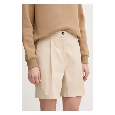 Kraťasy Tommy Hilfiger dámské, béžová barva, hladké, high waist, WW0WW44764