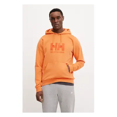 Bavlněná mikina Helly Hansen HH LOGO pánská, oranžová barva, s kapucí, s potiskem, 30394