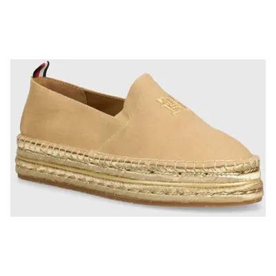 Espadrilky Tommy Hilfiger TH EMBROIDERED GOLD FLATFORM béžová barva, na platformě, FW0FW08061