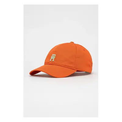 Bavlněná baseballová čepice Tommy Hilfiger oranžová barva, s aplikací, AM0AM13542