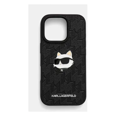 Obal na telefon Karl Lagerfeld iPhone 16 Pro 6.3 černá barva, KLHCP16LPGKLCHPK