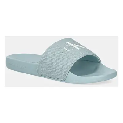 Pantofle Calvin Klein Jeans SLIDE MONOGRAM WMNS dámské, modrá barva, YW0YW01835