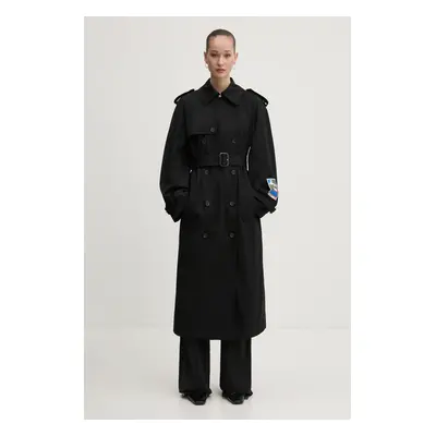 Trench kabát MSGM dámský, černá barva, přechodný, oversize, 3841MDC02.257138