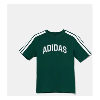 Dětské bavlněné tričko adidas zelená barva, s potiskem, JI6675