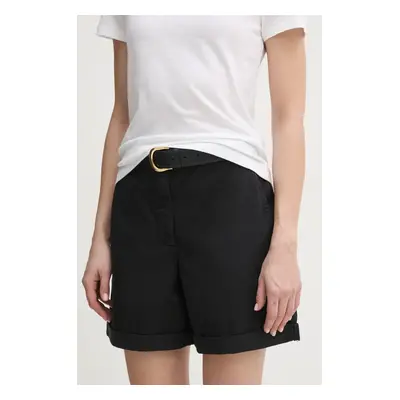 Kraťasy Tommy Hilfiger dámské, černá barva, hladké, high waist, WW0WW42457