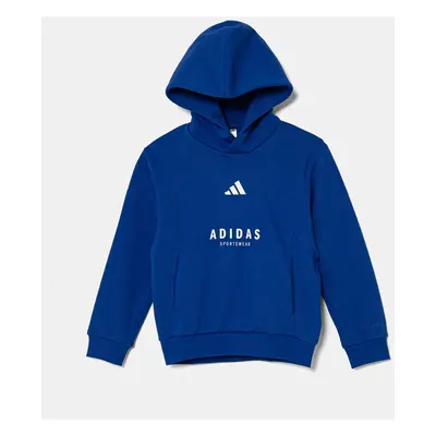 Dětská mikina adidas modrá barva, s kapucí, s aplikací, JC7618