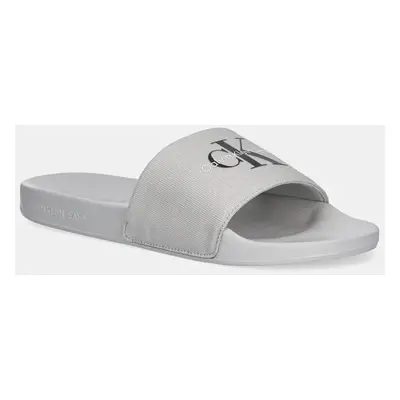 Pantofle Calvin Klein Jeans SLIDE MONOGRAM pánské, šedá barva, YM0YM01271