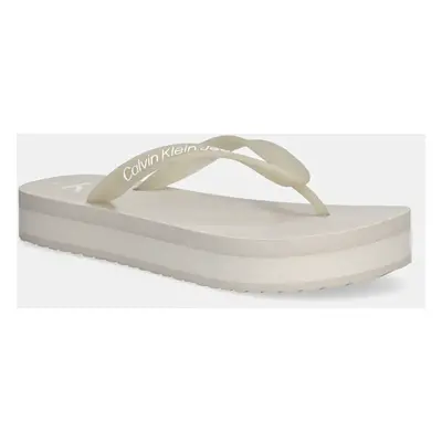 Žabky Calvin Klein Jeans BEACH SANDAL FLATFORM TPU dámské, béžová barva, na platformě, YW0YW0183