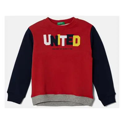 Dětská bavlněná mikina United Colors of Benetton červená barva, s potiskem, 3J70G10HW