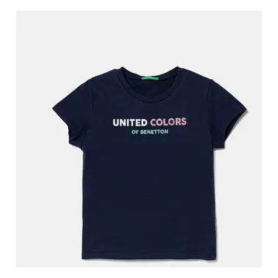 Dětské bavlněné tričko United Colors of Benetton tmavomodrá barva, 3I1XC10MZ