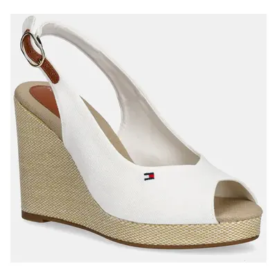 Sandály Tommy Hilfiger FLAG HIGH WEDGE ESPAD SLINGBACK bílá barva, FW0FW08597