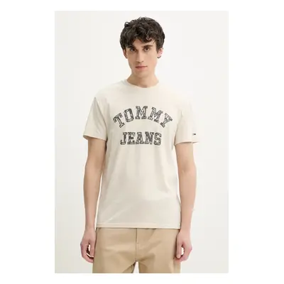 Bavlněné tričko Tommy Jeans béžová barva, s potiskem, DM0DM20773