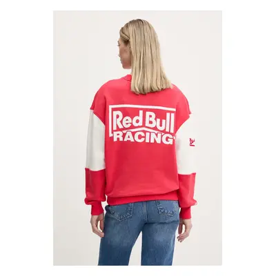 Bavlněná mikina Red Bull Racing x Pepe Jeans PANEL TEAM CREW 2 dámská, červená barva, s potiskem