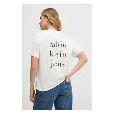 Bavlněné tričko Calvin Klein Jeans béžová barva, J20J225238