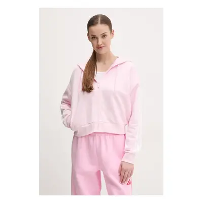 Mikina adidas Essentials dámská, růžová barva, s kapucí, s aplikací, IS6998