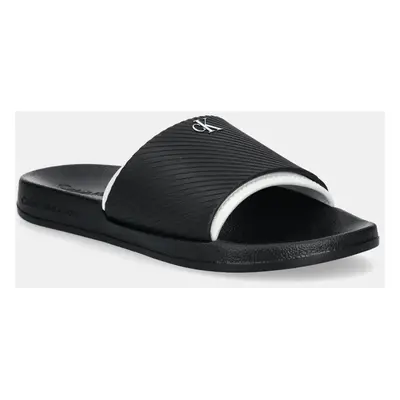 Pantofle Calvin Klein Jeans SLIDE RUBBER NEOPRENE TEXT pánské, černá barva, YM0YM01234