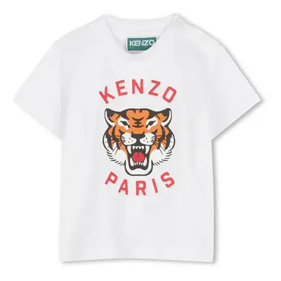 Bavlněné dětské tričko Kenzo Kids bílá barva, s potiskem, K60977