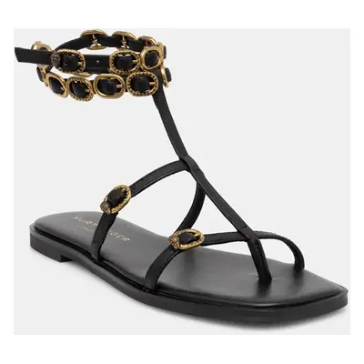 Kožené sandály Kurt Geiger London Regent Flat Gladiator dámské, černá barva, 4381000109