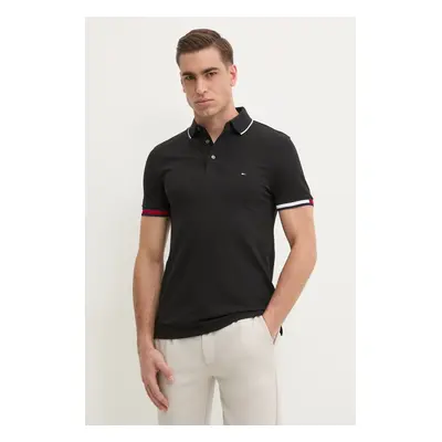 Polo tričko Tommy Hilfiger černá barva, s aplikací, MW0MW38458